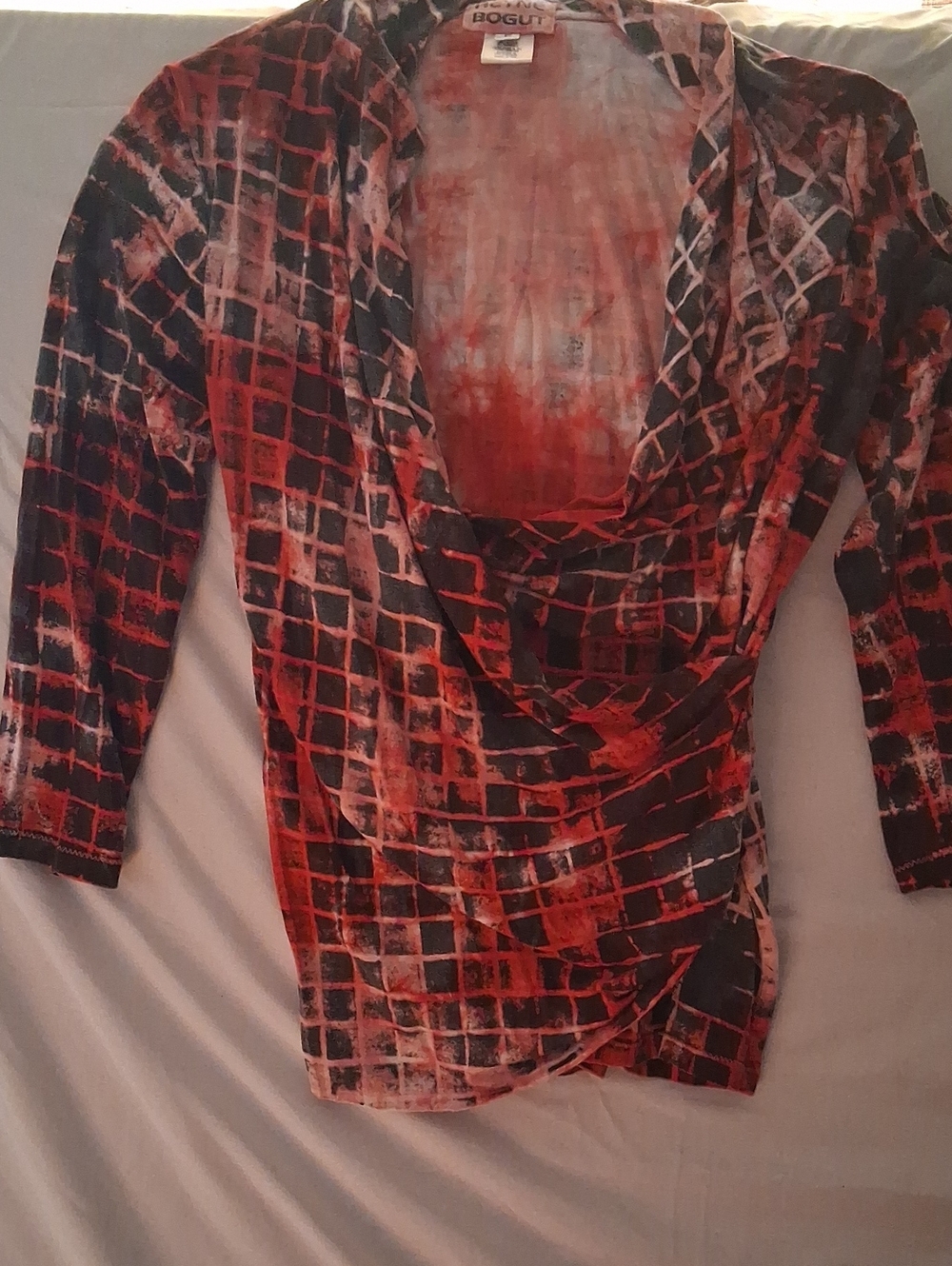 Red & Black Cowl Neck Grid-Print Tank